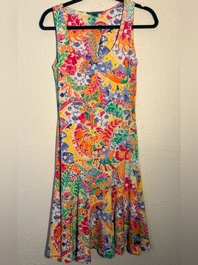 Lauren Ralph Lauren Dress Size PXS Paisley Multicolor Stretch Washable Orange